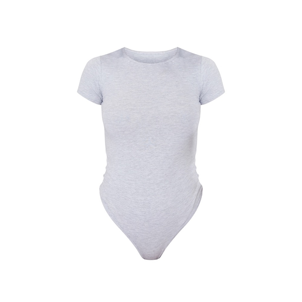 Basic Grey Marl Cotton Blend Fitted Short Sleeve Bodysuit